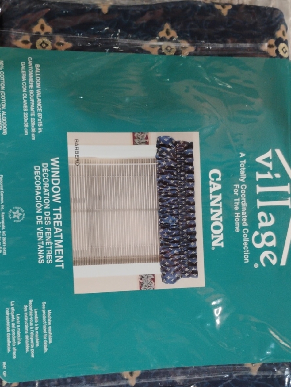 Cannon Village Window Treatment Valance - Navy & Cream Pattern